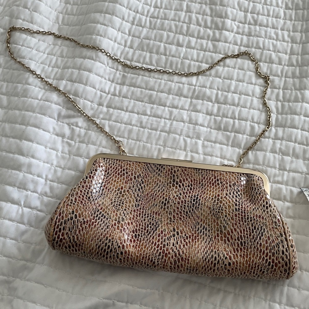 Snakeskin print vegan clutch/cross body